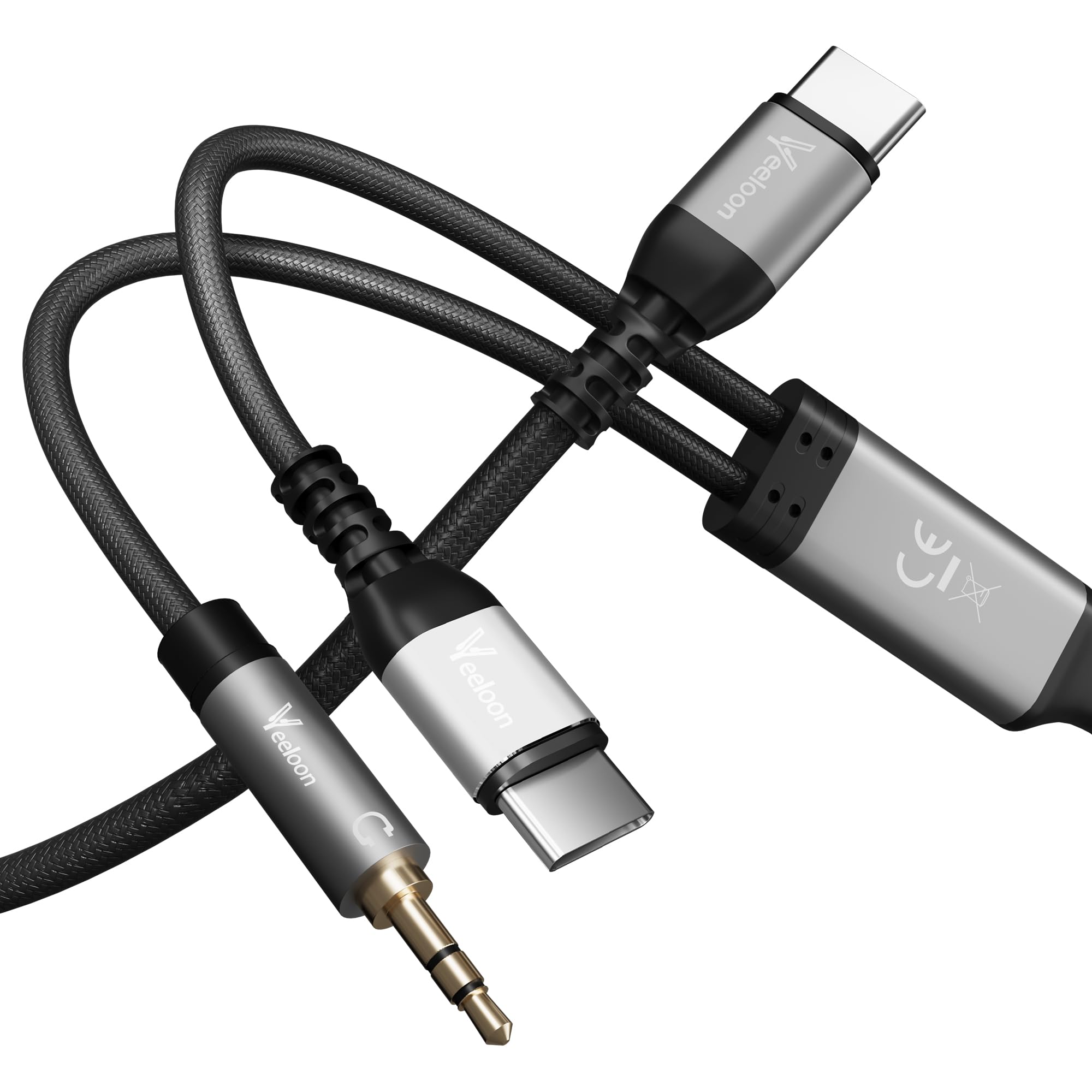 USB C to 3.5mm Aux Cable with 60W Fast Charging, 2 in 1 Type C to 3.5mm Car Stereo Aux Jack Cable with PD 60W USB C Charger Cord 5 FT, Compatible with