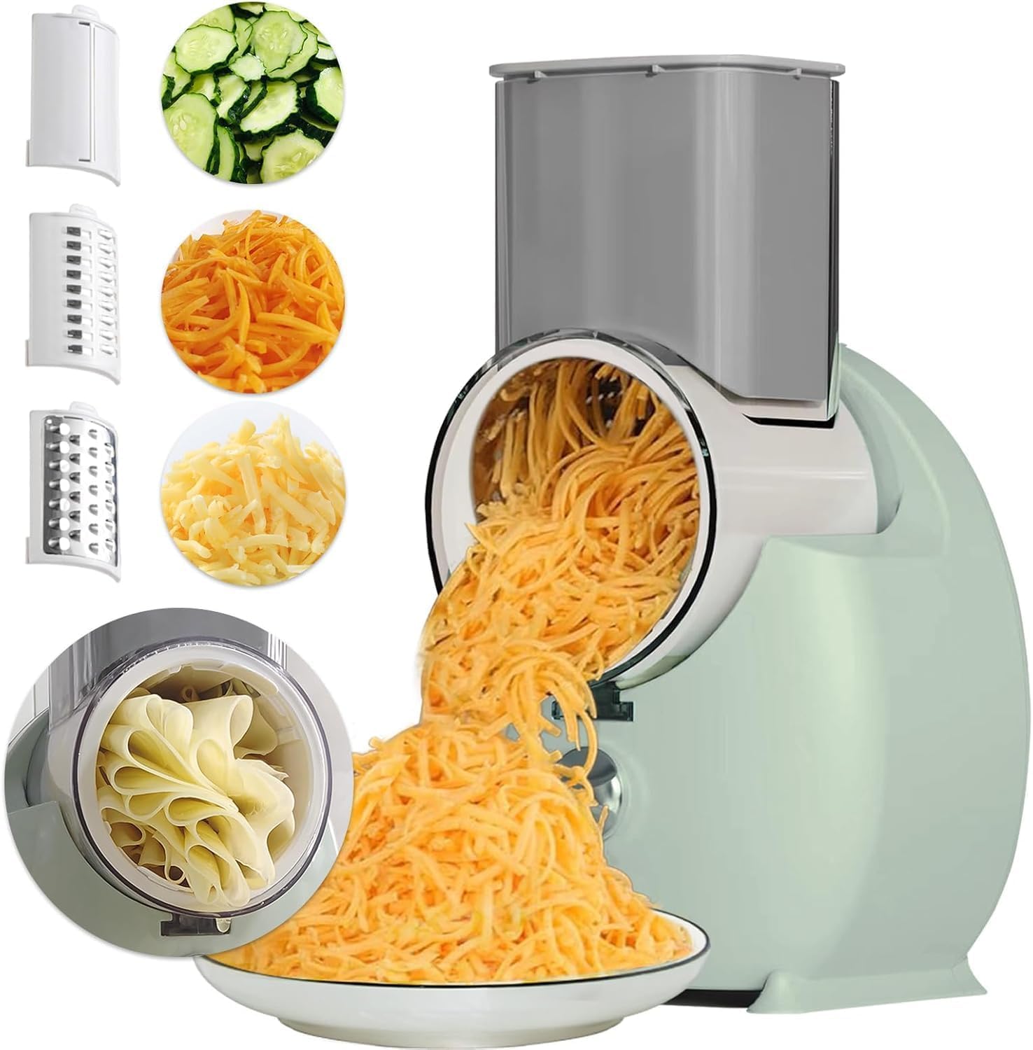 Electric Cheese Grater for Block Cheese,2024 Upgrade Electric Grater for Home Kitchen Use,3 Changeable Blades Salad Shooter Electric Slicer/Shredder for Vegetable Fruit Nuts