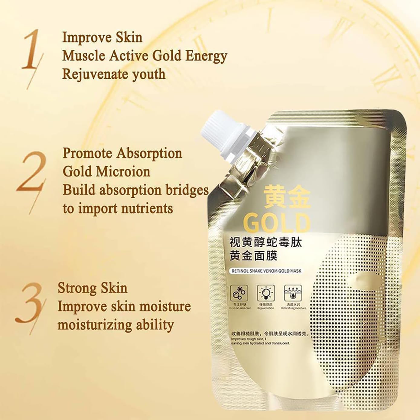 Retinol Snake Venom Gold Mask, Rejuvenating Gold Peel Mask, Anti-Aging Gold Face Mask, Retinol Snake Venom Peptide Gold Mask with Grooming Tools (6Pcs)