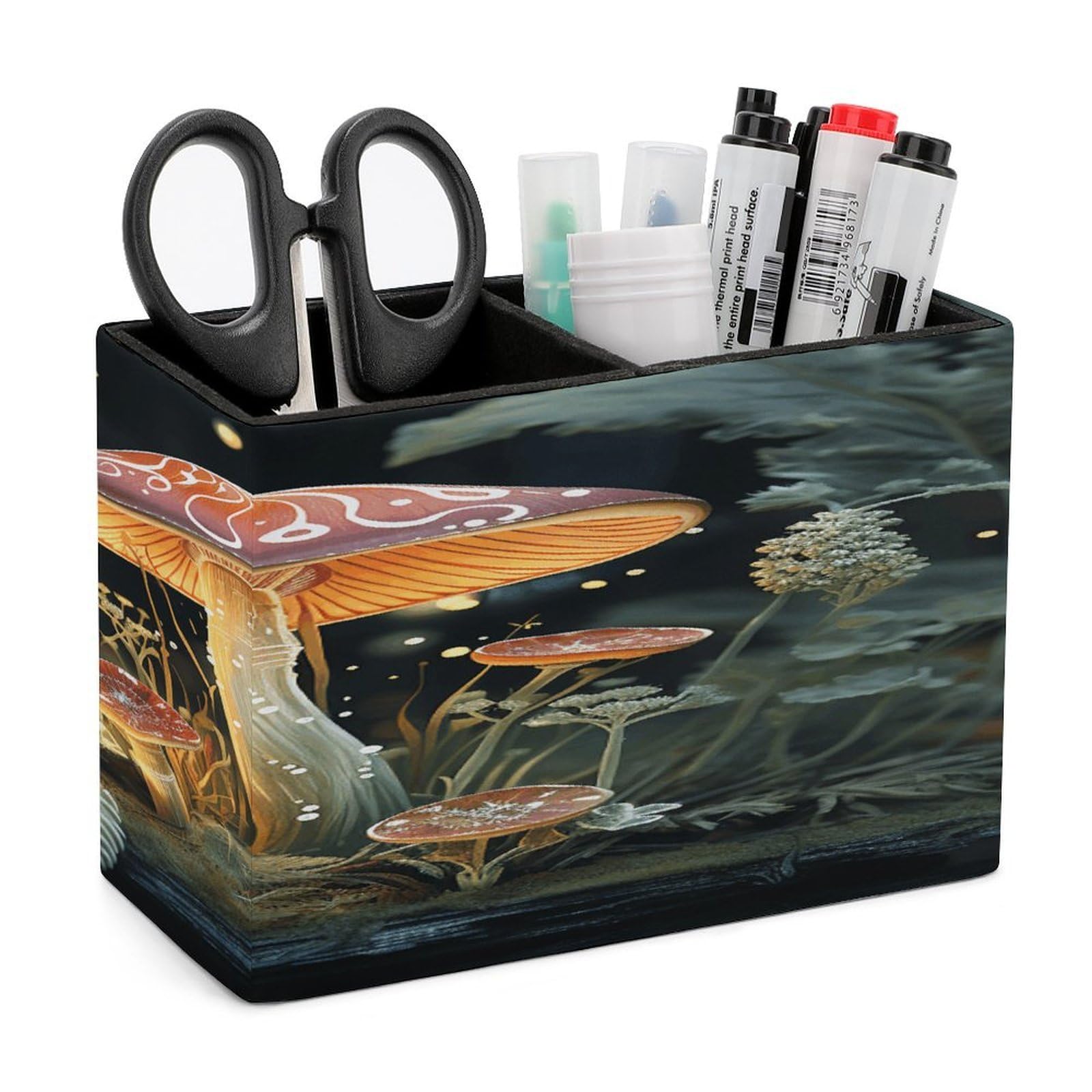 VstaDank Butterfly Mushroom Pen Holder Double Compartments Pen Cup Fashion Makeup Brush Holders Leather Pencil Holder for Work Locker Accessories Modern Pencil Cup for Desk Organizer