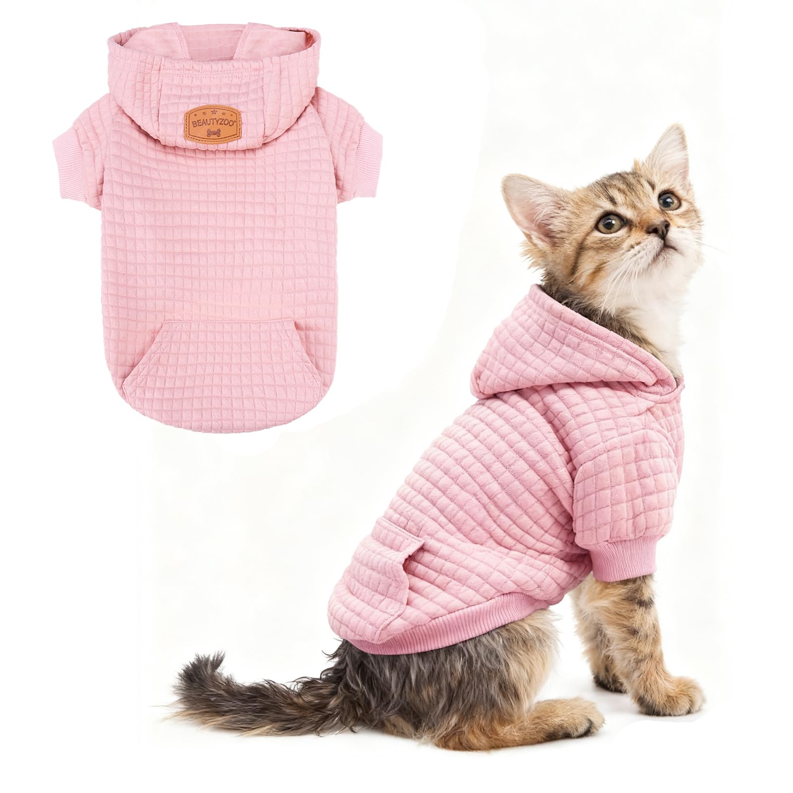 BEAUTYZOO Waffled Laminated Cotton Coat with Hat and Leash Hole, All-Season Puppy Jacket, Small and Medium Dog Hoodie with Pockets, Puppy, Chihuahua