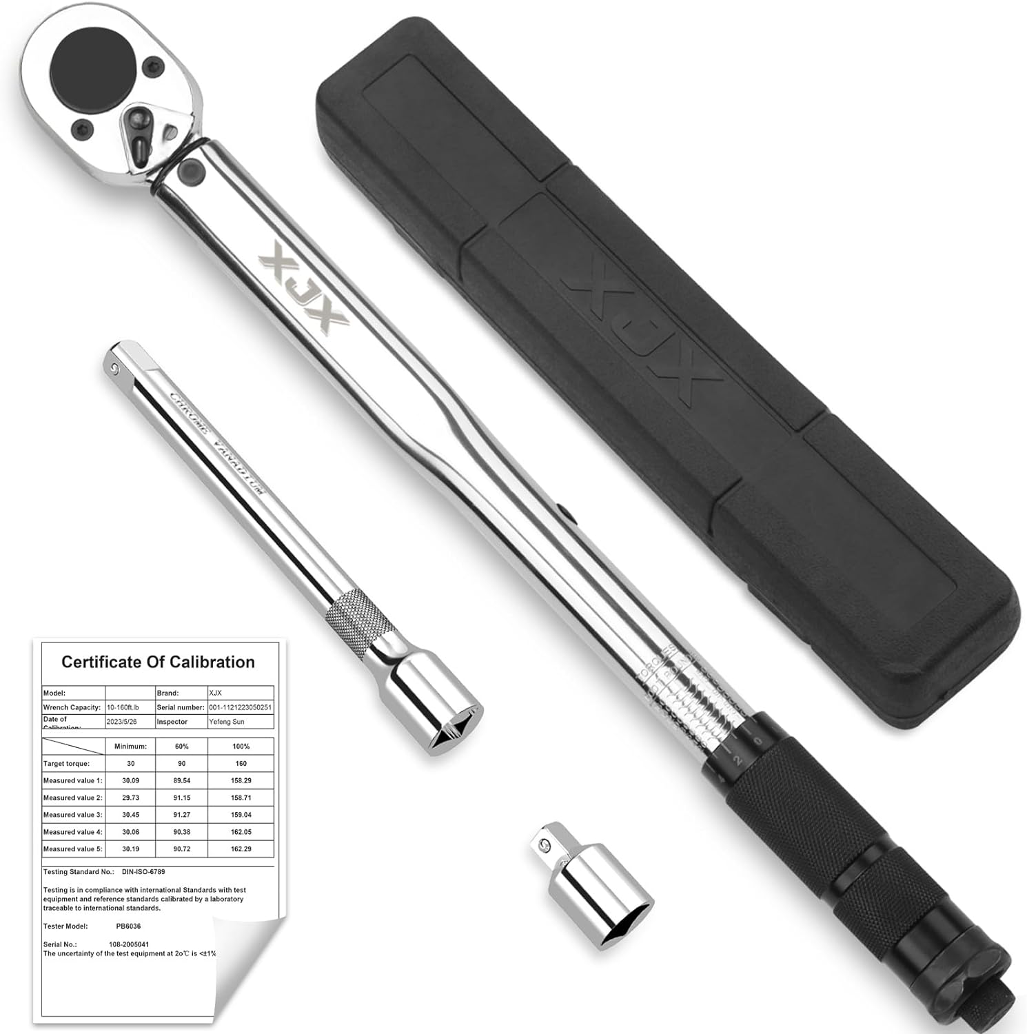 XJX 1/2-Inch Drive Click Torque Wrench Set, 10-160FT-LB/13.6-217.1Nm Torque Wrench