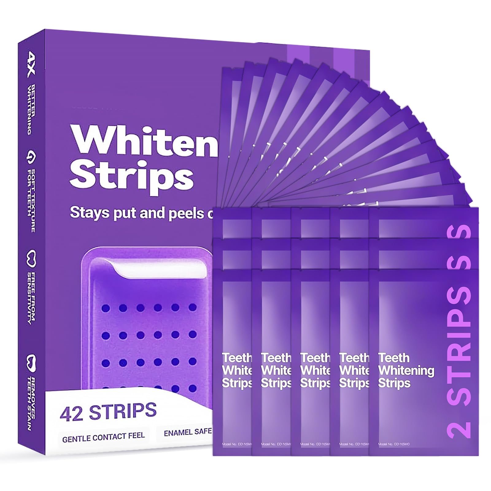 Bandes de Blanchiment Dentaire Violet 42 Bandes Whitening Strips Efficace | 42 Bandes Blanchissantes Dents Violettes, Blanchiment Dentaire sans Peroxyde Élimine Taches Café/Thé/Vin Sourire éclatant