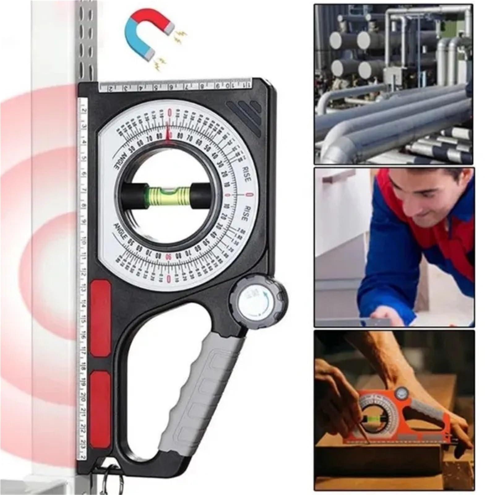 1PC Portable Mechanical Angle Slope Measuring Instrument Magnetic Level Bubble Inclinometer Protractor Slope Ruler Level(Black Magnetic)