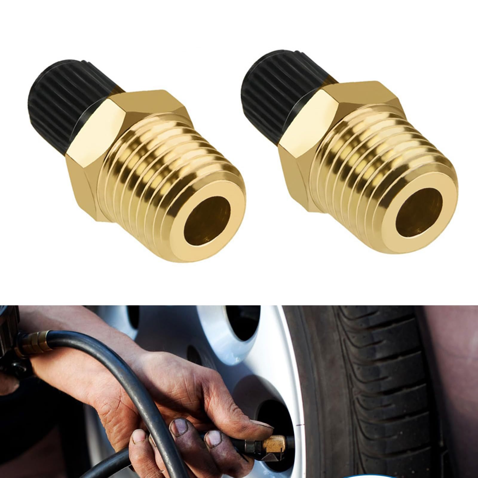 2pcs Brass Valves Adapter 1/4 Inch Air Inflator Connector Suitable For Automotive Tire Pumps And Compressor Portable