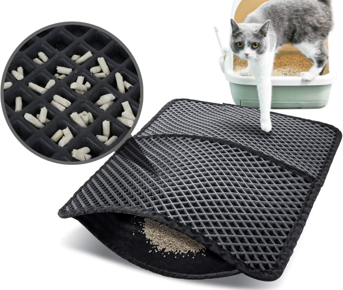 Pecute Cat Litter Mat 60x42cm, Square Large Hole Cat litter Trapper