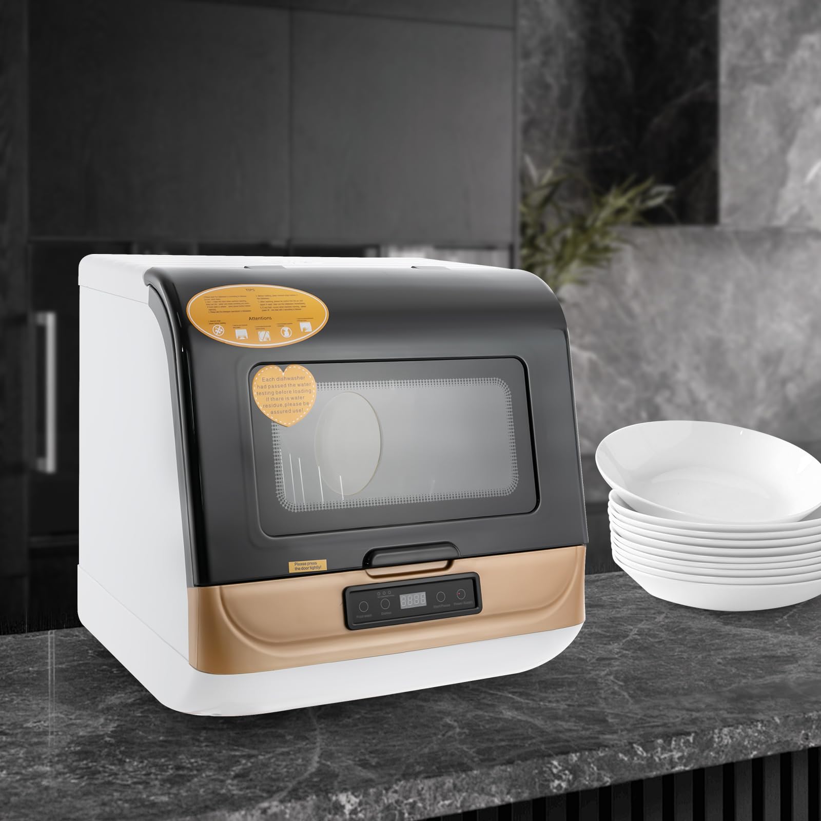 Gold - Lavastoviglie da tavolo moderna, mini lavastoviglie, con 360°, asciugatura, per appartamenti e caravan, 800 W
