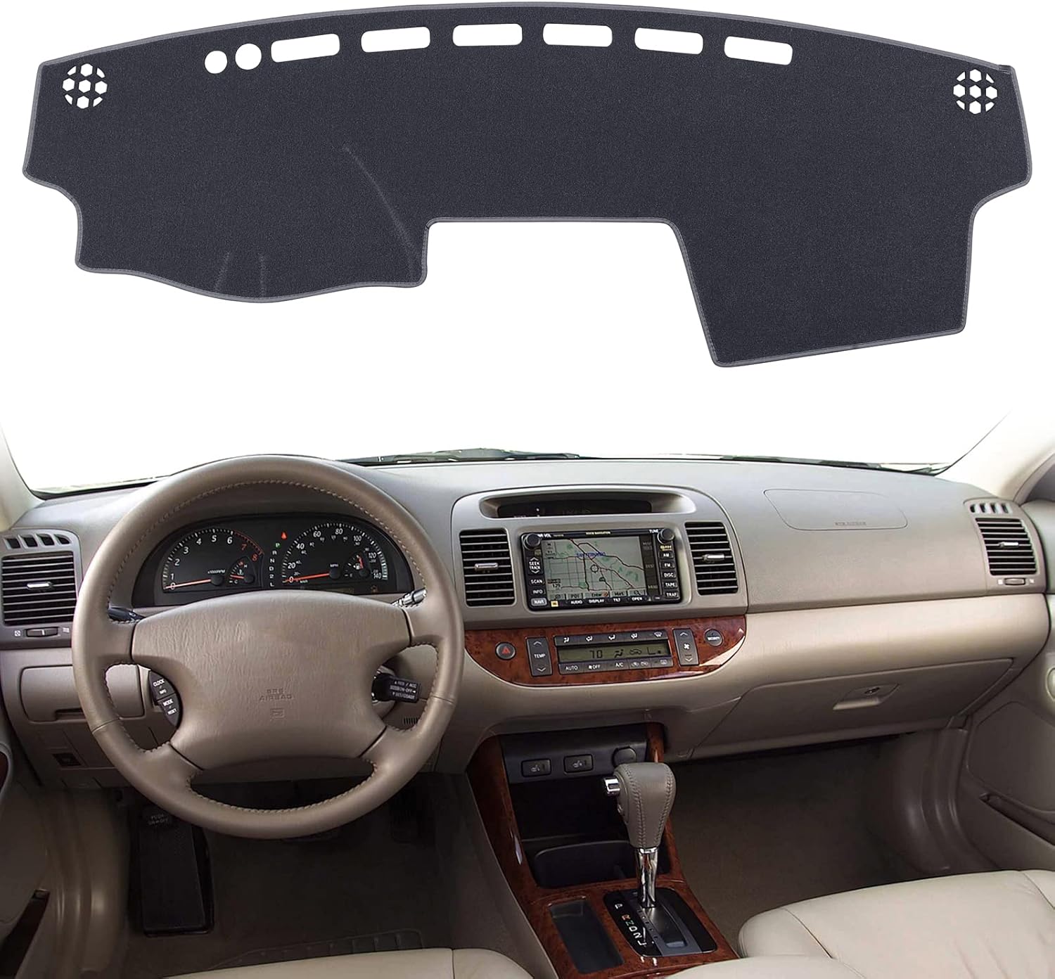 Dash Cover Mat Custom Fit for Toyota Camry 2002 2003 2004 2005 2006 with Cutout for Sensors and Dash Speakers, w/o Cutout for Airbag, Dashboard Cover Pad Carpet (02-06 Gray)