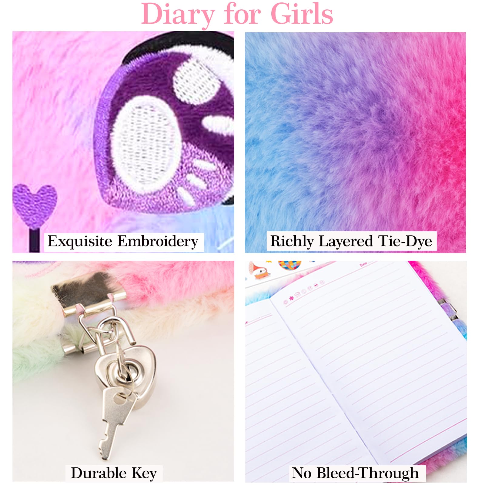 Diario per ragazze con lucchetto e chiavi, diario scolastico e viaggio, set regalo per scrivere e disegnare, penna multicolore, adesivi, regalo di compleanno per ragazze (gatto viola)