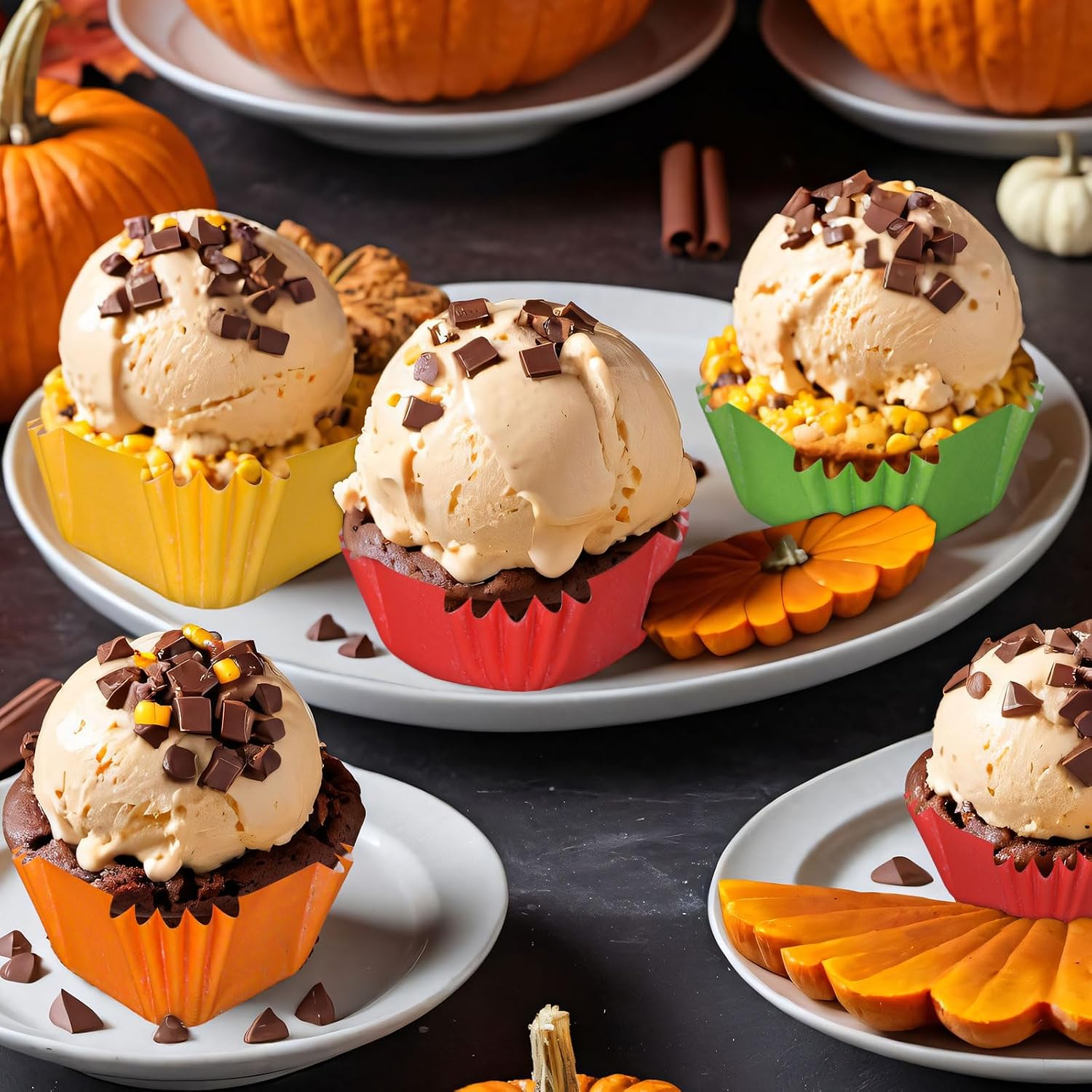 Whaline 400Pcs Fall Thanksgiving Mini Square Cupcake Liners Fall Color Cupcake Wrappers Assorted Solid Color Muffin Baking Cup for Autumn Harvest Holiday Wedding Birthday Party Decor
