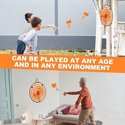 Miniatura 6 de Hiboom Juego de 4 juegos de lanzamiento de hacha en el patio trasero, incluye 4 dianas de dardos y 16 hachas, juego de lanzamiento de hachas, juegos
