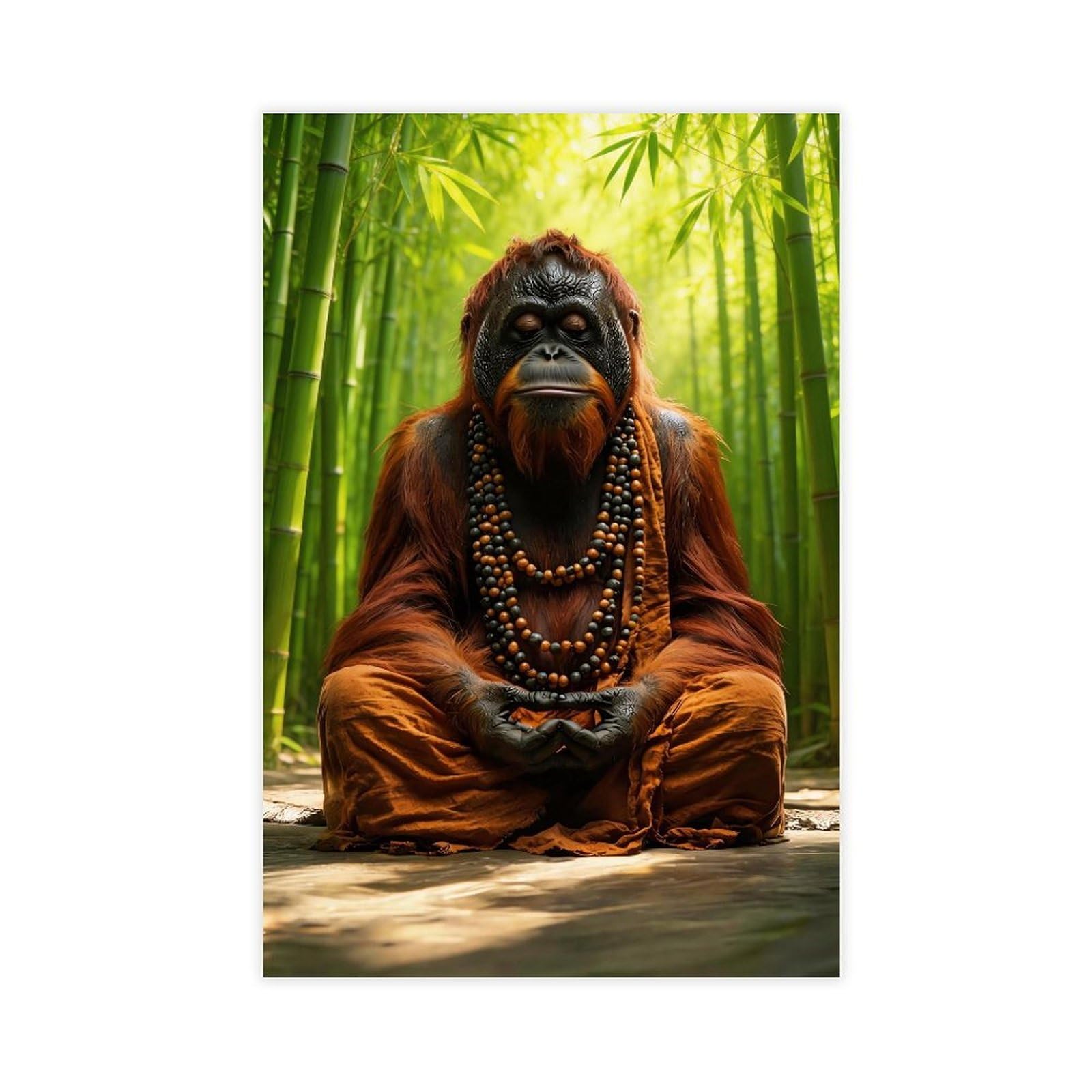 Bareronor Zen Ape Meditating Canvas Poster for Living Room Decor Gift