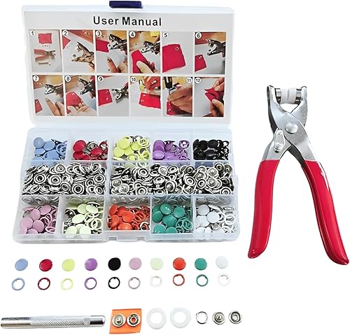 Hochwertiges Juego de 200 botones de presión de metal de 0.374 in con alicates de cierre, kit de herramientas de prensa perfecto para ropa,