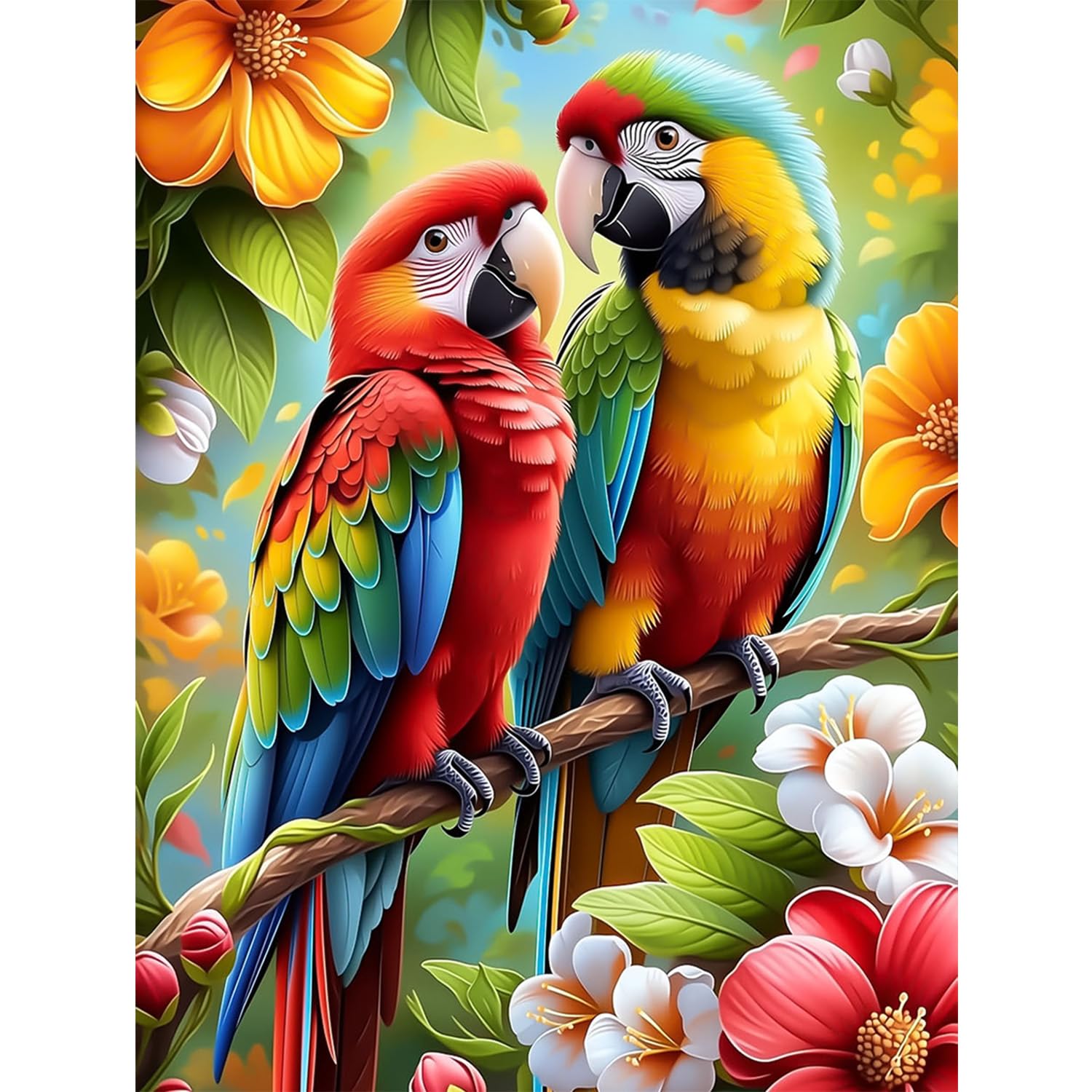 TOSTOG Parrot Diamond Painting Kits for Adults, Flowers 5D DIY Diamond Art Kit Full Drill Diamond Crystal Rhinestone Arts and Crafts Picture for Home Wall Decor 30x40cm