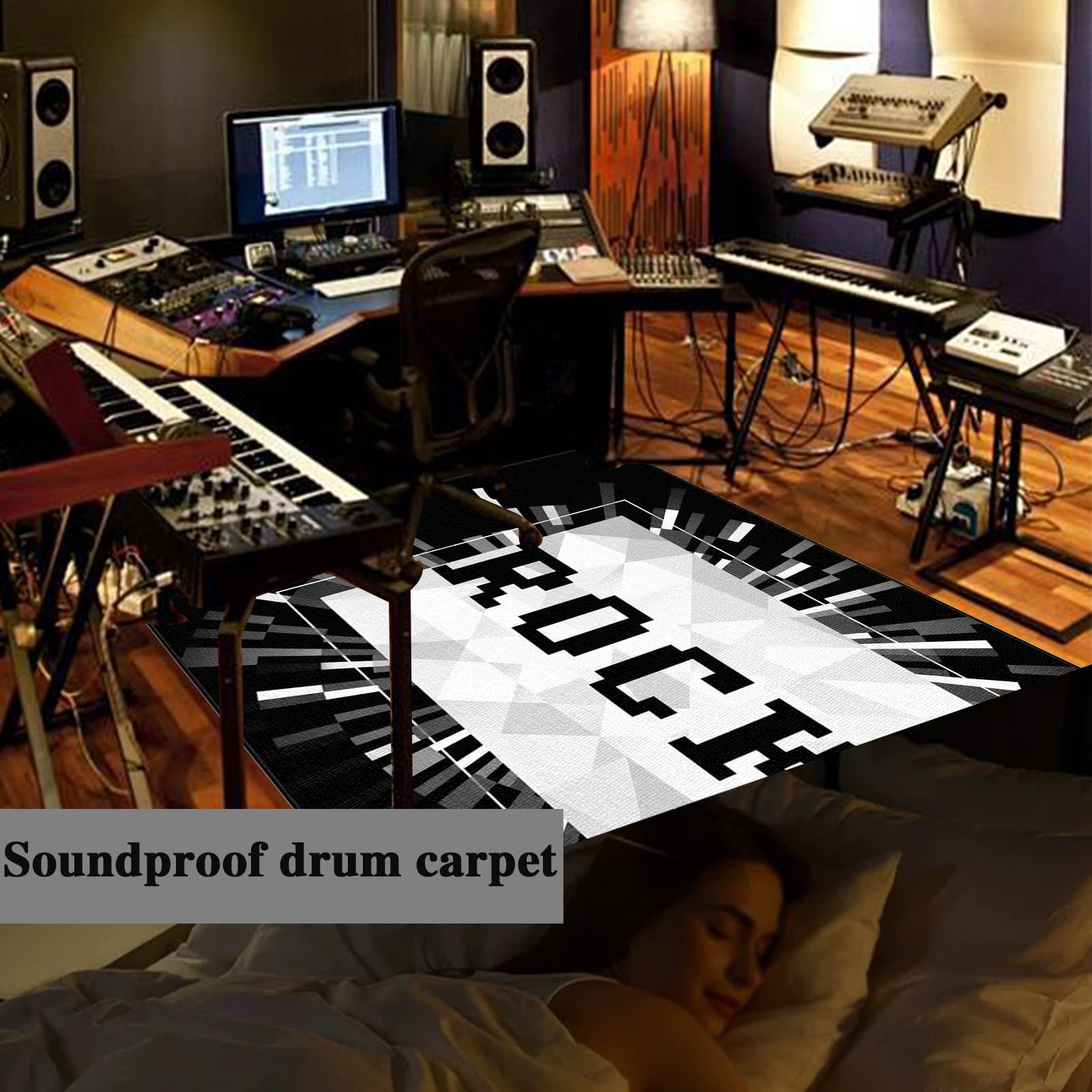 Tappeto per Batteria, Drum Mat, Tappeto Insonorizzante per Batteria Acustica, Tappetino per Batteria Elettronica e Percussioni 230 x 180 cm