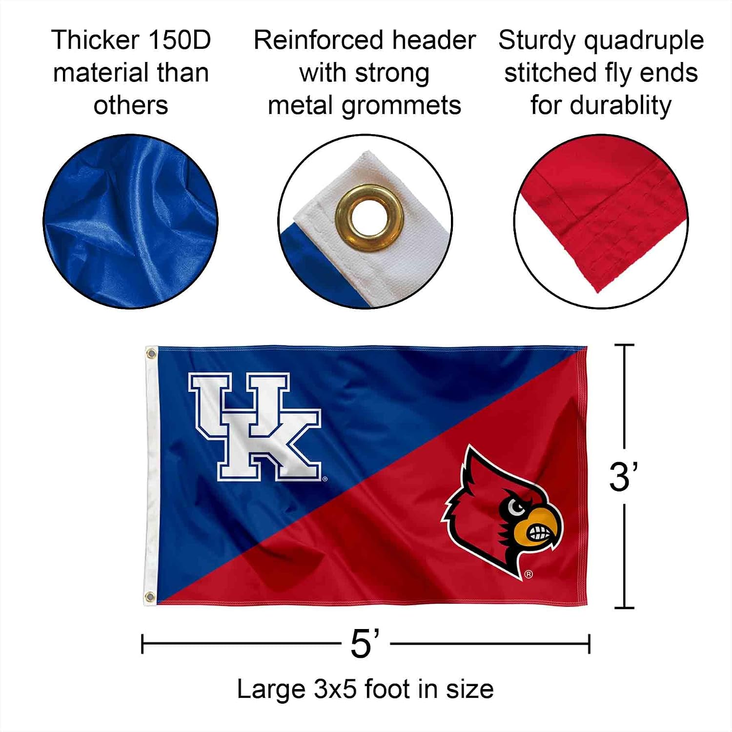 Kentucky vs Louisville House Divided 3x5 Flag Rivalry Banner Flag