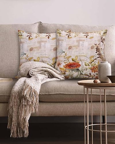 Miniatura 2 de Juego de 2 fundas de almohada decorativas de 18 x 18 pulgadas, fundas de cojín cuadradas de hongos y mariposas para sofá, sala de estar, sofá,