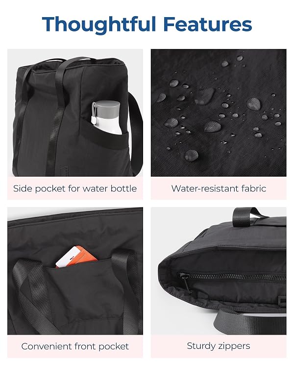BAGSMART Women Tote Bag Large Shoulder Bag Top Handle Handbag with Yoga Mat Buckle for Gym, Work, Black, Medium by bagsmart - Image 5