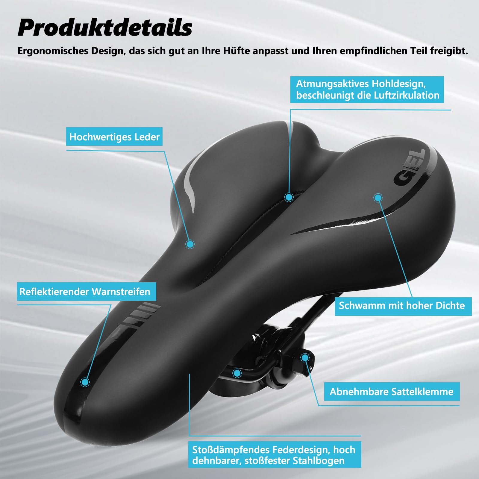Fahrradsattel Ergonomisch Bequem – Komfort-MTB-Sattel mit Gel, Aussparung für Druckentlastung, schmerzfreies Radfahren, atmungsaktiv – Ideal für Damen & Herren