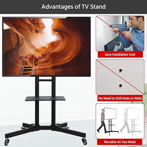 Miniatura 8 de Yaheetech Soporte de TV móvil con ruedas para televisores LCD LED de 32 a 75 pulgadas, carrito de TV con ruedas de altura ajustable con capacidad