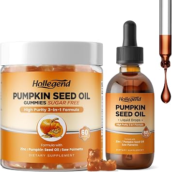 Pumpkin Seed Oil Gummies & Pumpkin Seed Oil Supplements Liquid Drops, Organic Pumpkin Seed Oil with Saw Palmetto for Hair Growth & Mens Health