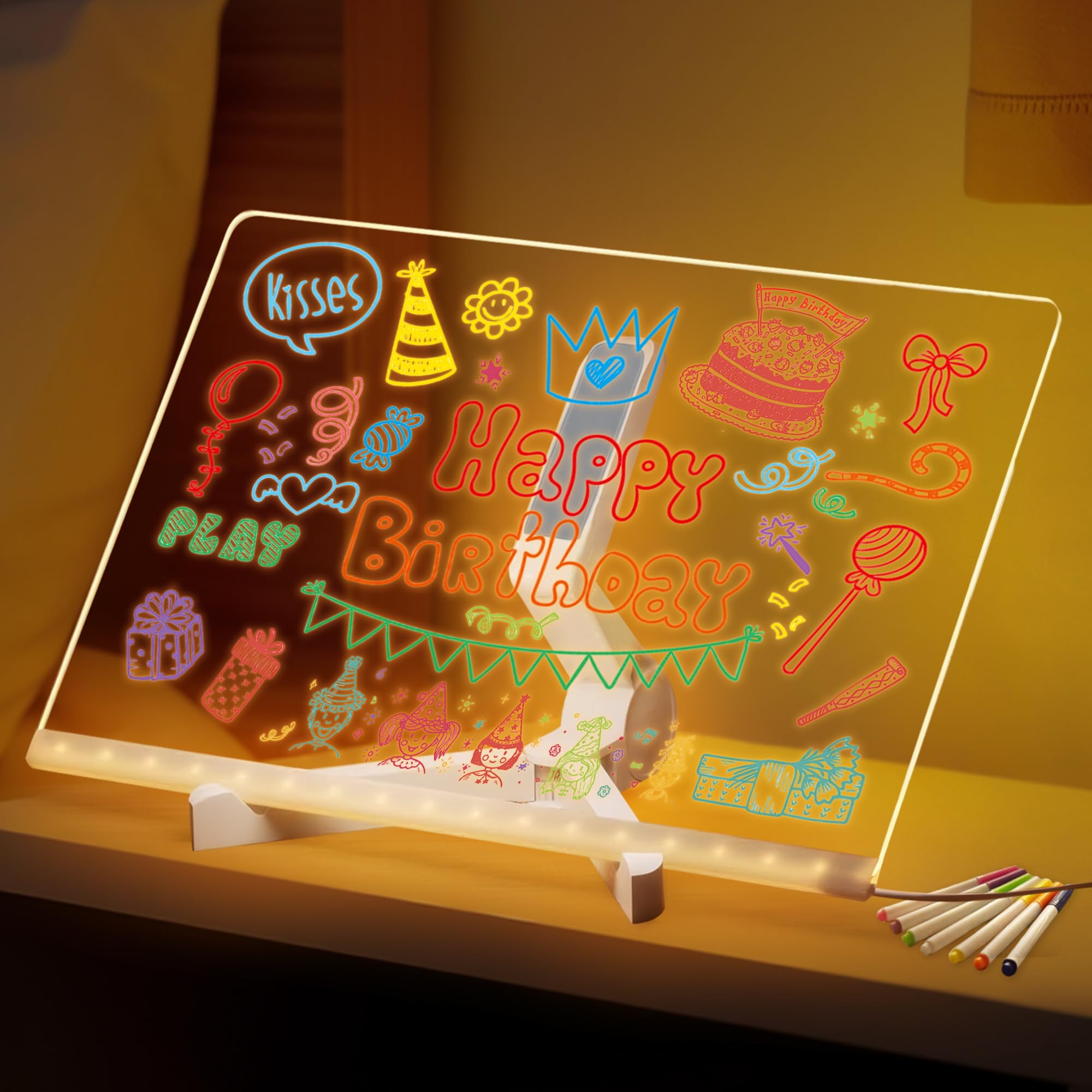 worahroe Led Zeichenbrett Acryl Notiztafel Note Board mit 7 Farben Stift | 30*20cm DIY Kritzellicht Maltafel Nachrichtentafel Leuchtende LED-Schreibtafel Zeichenbrett Leuchttafel für Hochzeit Büro