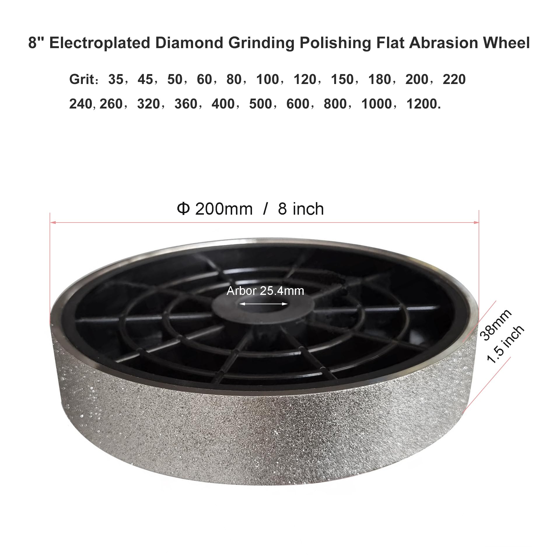 1 muela de diamante de 8" for pulido de gemas - Grano 600, eje de 1", compatible con diversos materiales duros
