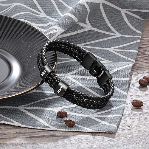 Miniatura 5 de Pulseras personalizadas con nombre para hombre, pulsera de cuero trenzado personalizada con 1-8 nombres grabados, pulsera con nombre personalizado
