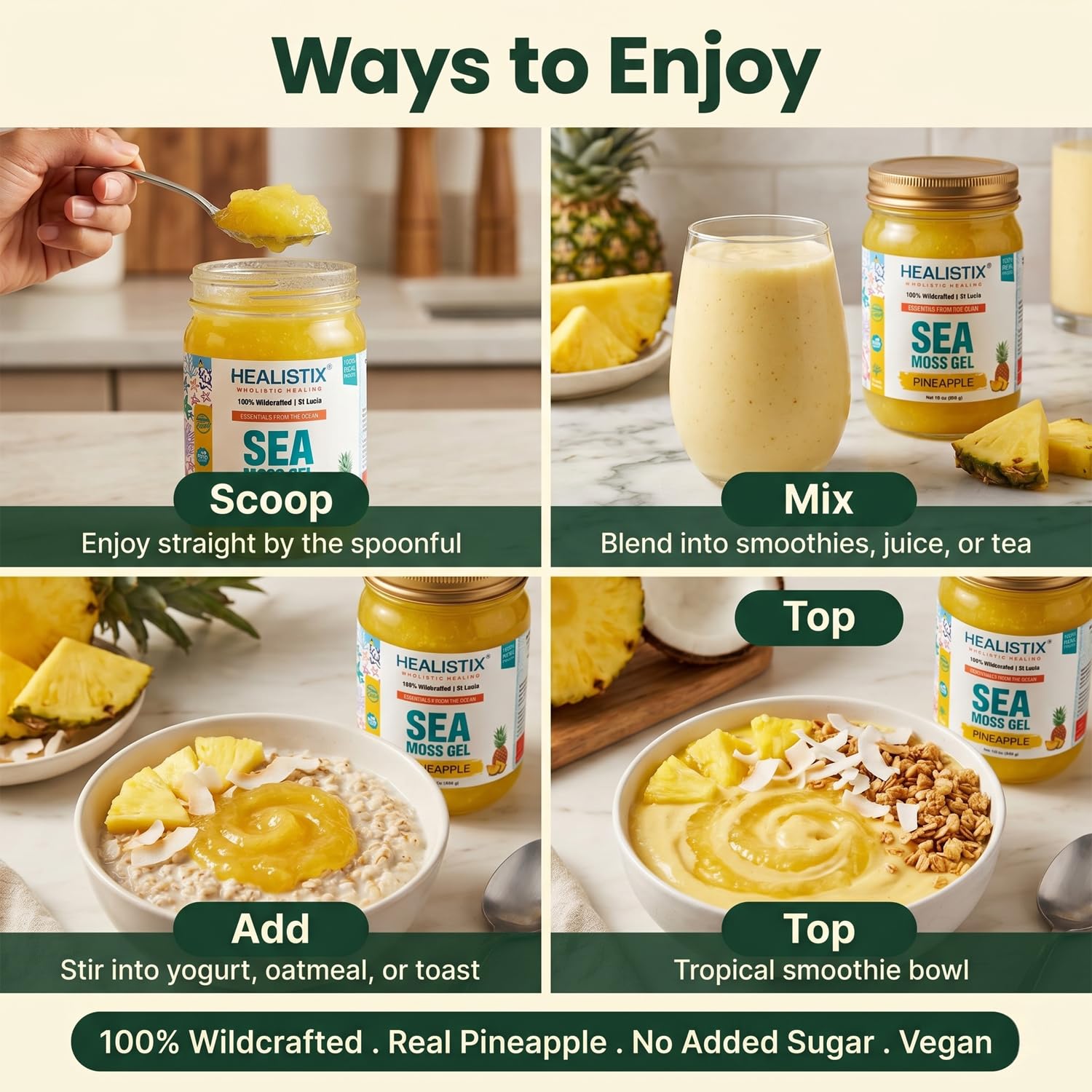 Healistix Pineapple Sea Moss Gel [16 Oz] - Exquisitely Crafted from Seamoss Wildcrafted in The Pristine Waters of St Lucia, A Natural Delight - Sea Vegetable In Glass Jar
