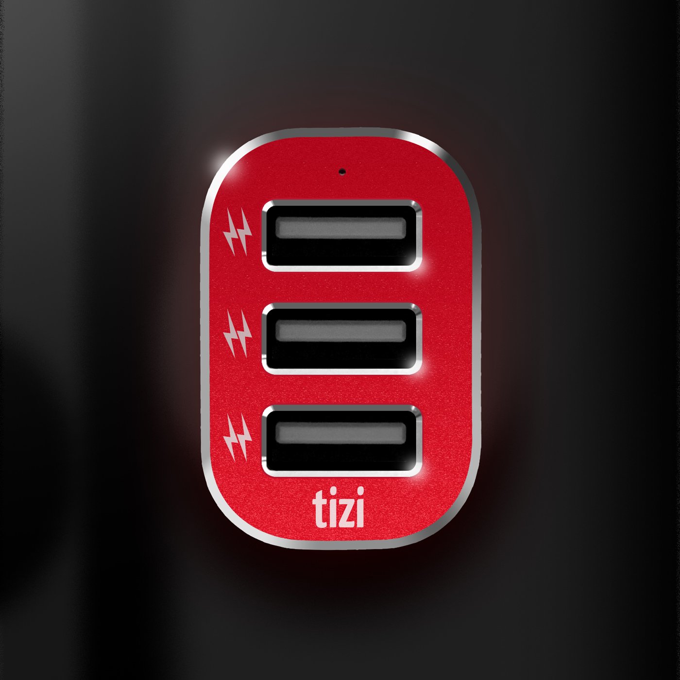 tizi Turbolader 3X Mega (7,2A, Monza Rot Edition) - Caricatore Auto USB a 3 Porte con Testa in Alluminio di Alta qualità