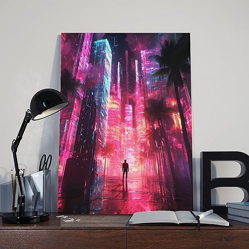 Miniatura 8 de Vaporwave Aesthetic Poster  Cyberpunk Retro Art Print with Neon City And Palm Trees Decor Poster Print Decorative Painting Canvas Wall Art Living