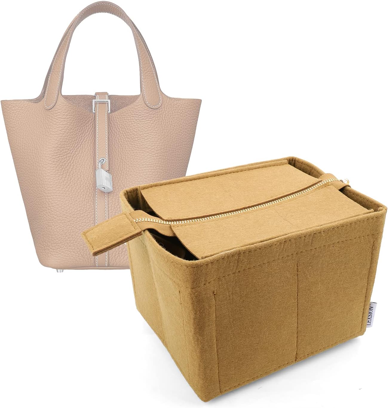 LEXSION Felt Purse Organizer Insert for Picotin 18,Bag Organizer with Detachable Zipper cover 8031 Brown M