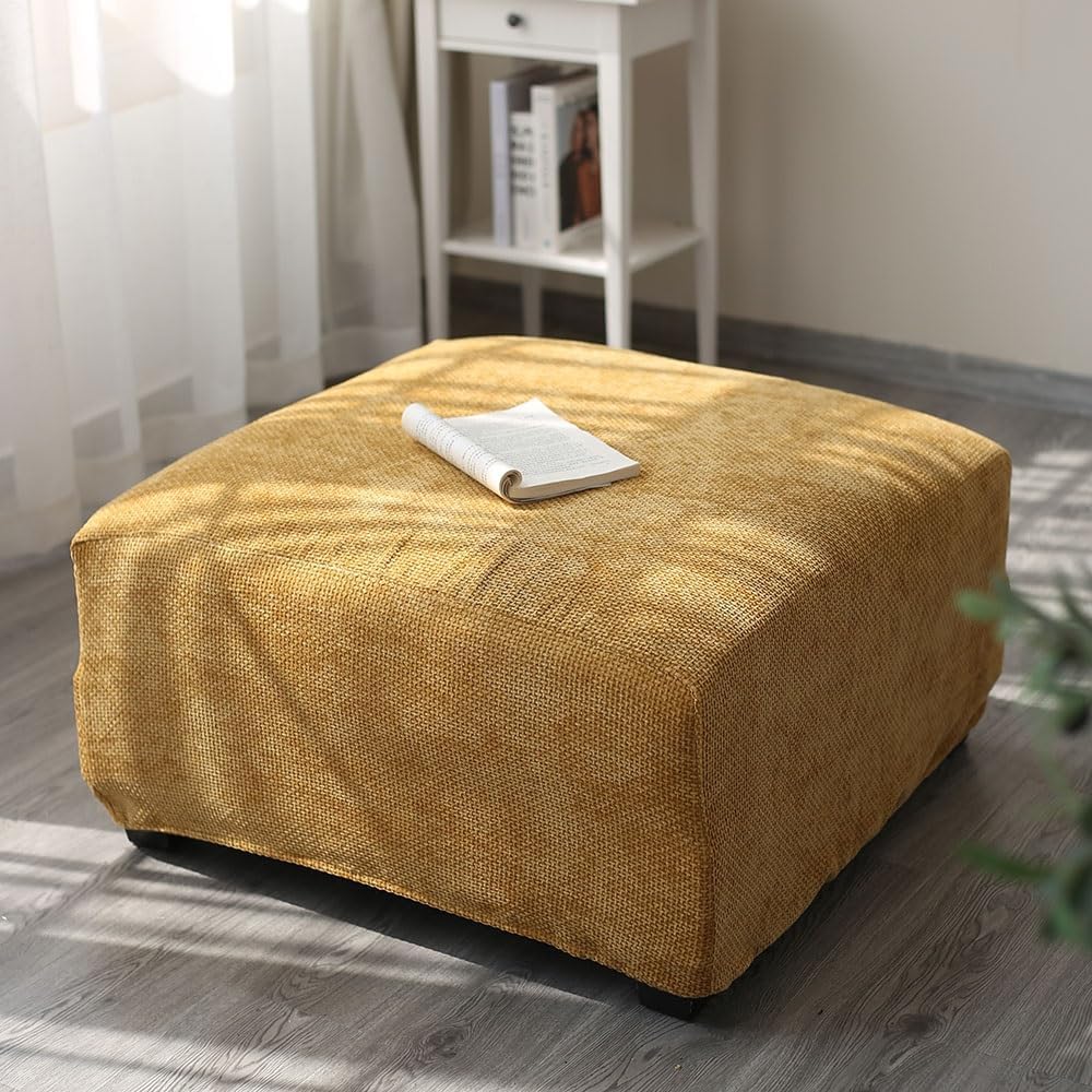 Ottoman Cover Waterproof Storage Ottoman Slipcover Square Furniture Protector Soft Ottoman Cover Washable Cover with Elastic Bottom(Green,81-100cm)