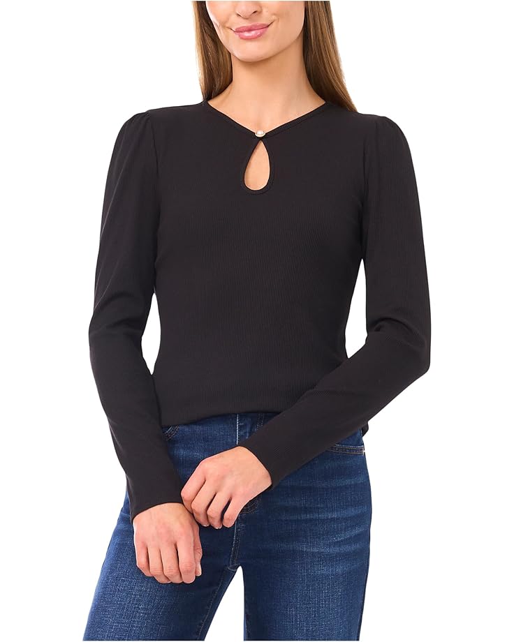 CeCe Long Sleeve Pearl Keyhold Knit Top - Main View