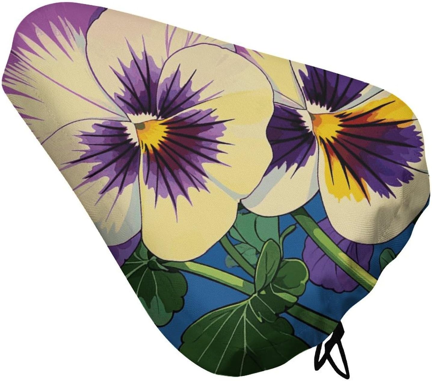Pansy Perfection Print Bike Seat Cushion Waterproof Road Bike Seat Cover for Women Men Comfort Bicycle Seat Rain Cover with Drawstring Padded Mountain Bikes Saddle Fit for Exercise Stationary Bikes