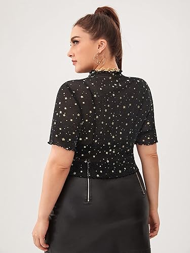 Miniatura 2 de Floerns Blusa de malla transparente de manga corta para mujer, talla grande