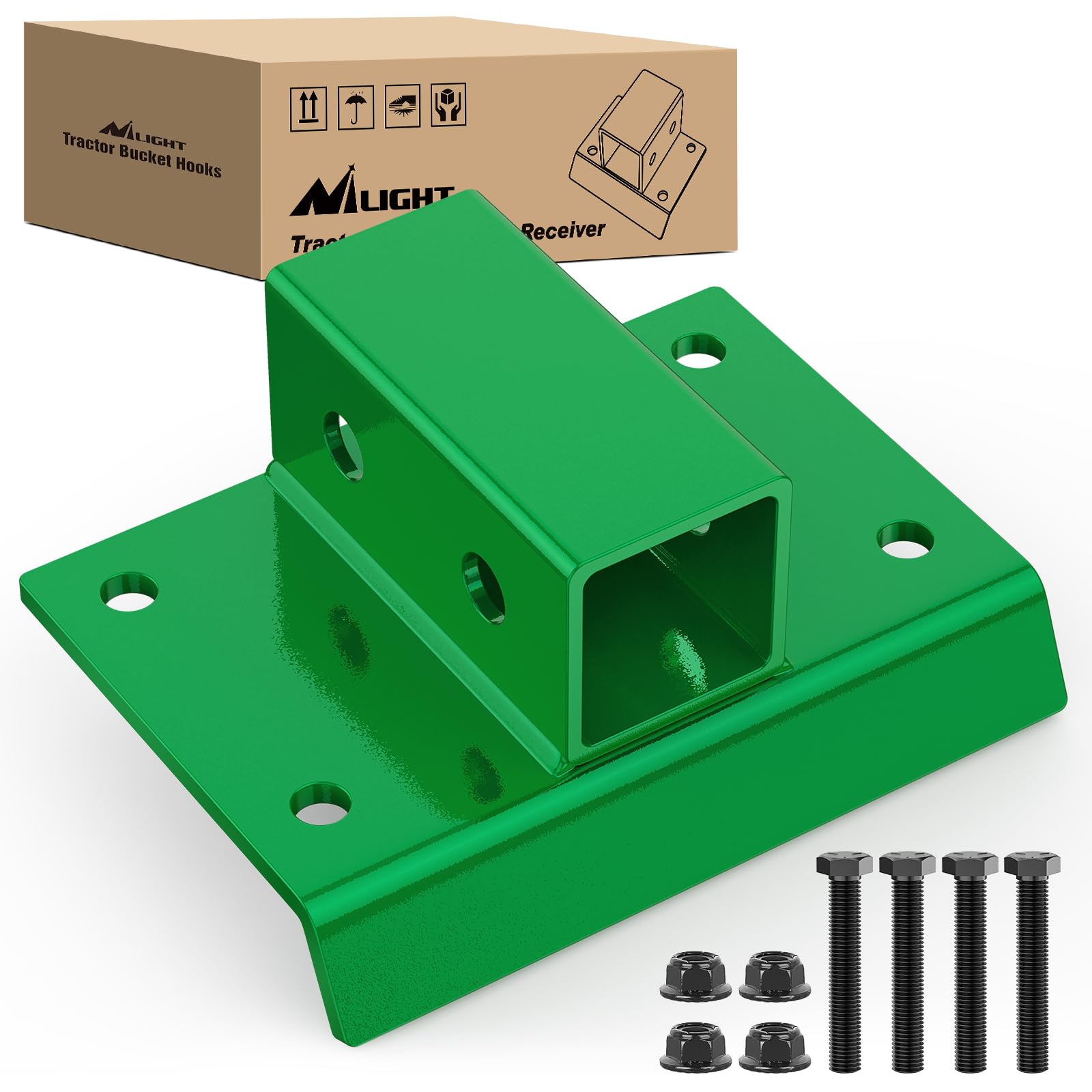 Nilight Bolt on Tractor Bucket 2 inch Towing Receiver Adapter 5/8”Pin Hole