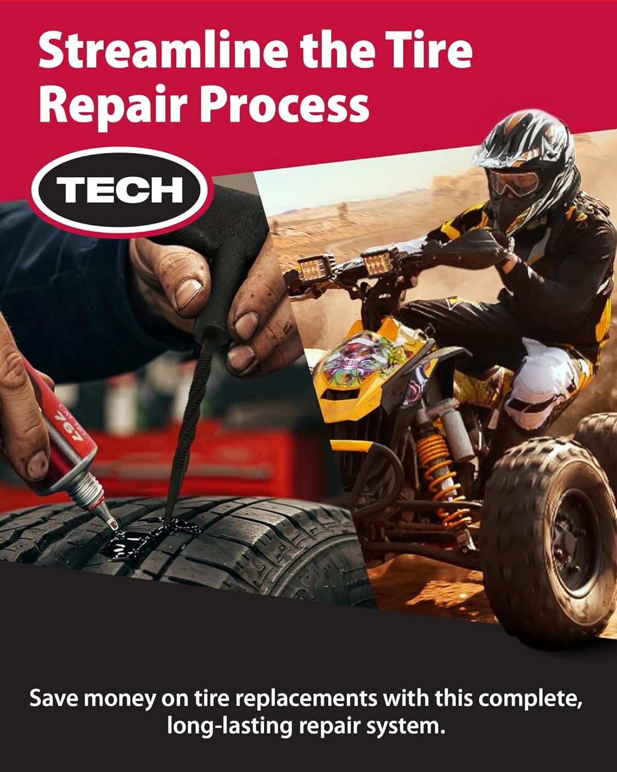 TECH PermaCure Self-Vulcanizing Tire Repair Kit - Includes Reaming Tool, Insert Tool, PermaCure Plugs & Vulcanizing Fluid – Permanent Repair for ATV, Dirt Bikes, Trailers, Lawn Mowers & Tubeless Tires