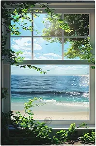 Decorative Switch Covers Plate Window Beach Seascape View Green Leaves 1 Gang No Device Single Blank Outlet Covers Wall Plate Cover Light Switch Plate Electrical Faceplate