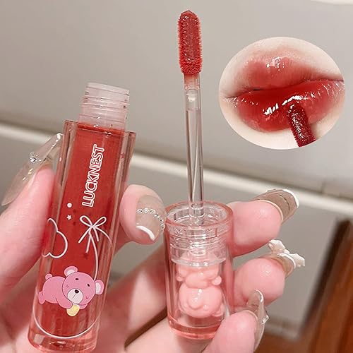 Miniatura 3 de 6 unidades de lápiz labial de gelatina de oso, lápiz labial líquido, lindo oso brillo de labios hidratante para manchas de labios, brillo de labios