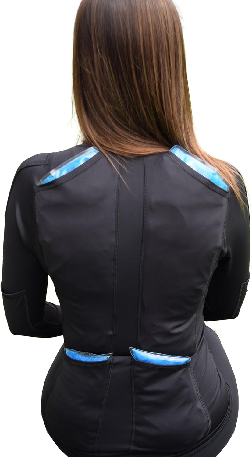 Ice-Gel Pack Compression Shirt for Back, Elbow and Shoulder Pain Relief Workout-Friendly Long Sleeve for Women.
