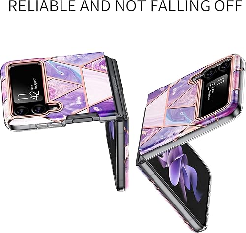 Miniatura 3 de Asuwish Funda de teléfono para Samsung Galaxy Z Flip 3 5G 2021, funda híbrida de lujo, lindo mármol, a prueba de golpes, cuerpo completo, duro,