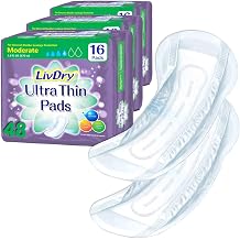 LivDry Incontinence Ultra Thin Pads for Women | Leak Protection and Odor Control | Extra Absorbent Moderate 48-Count