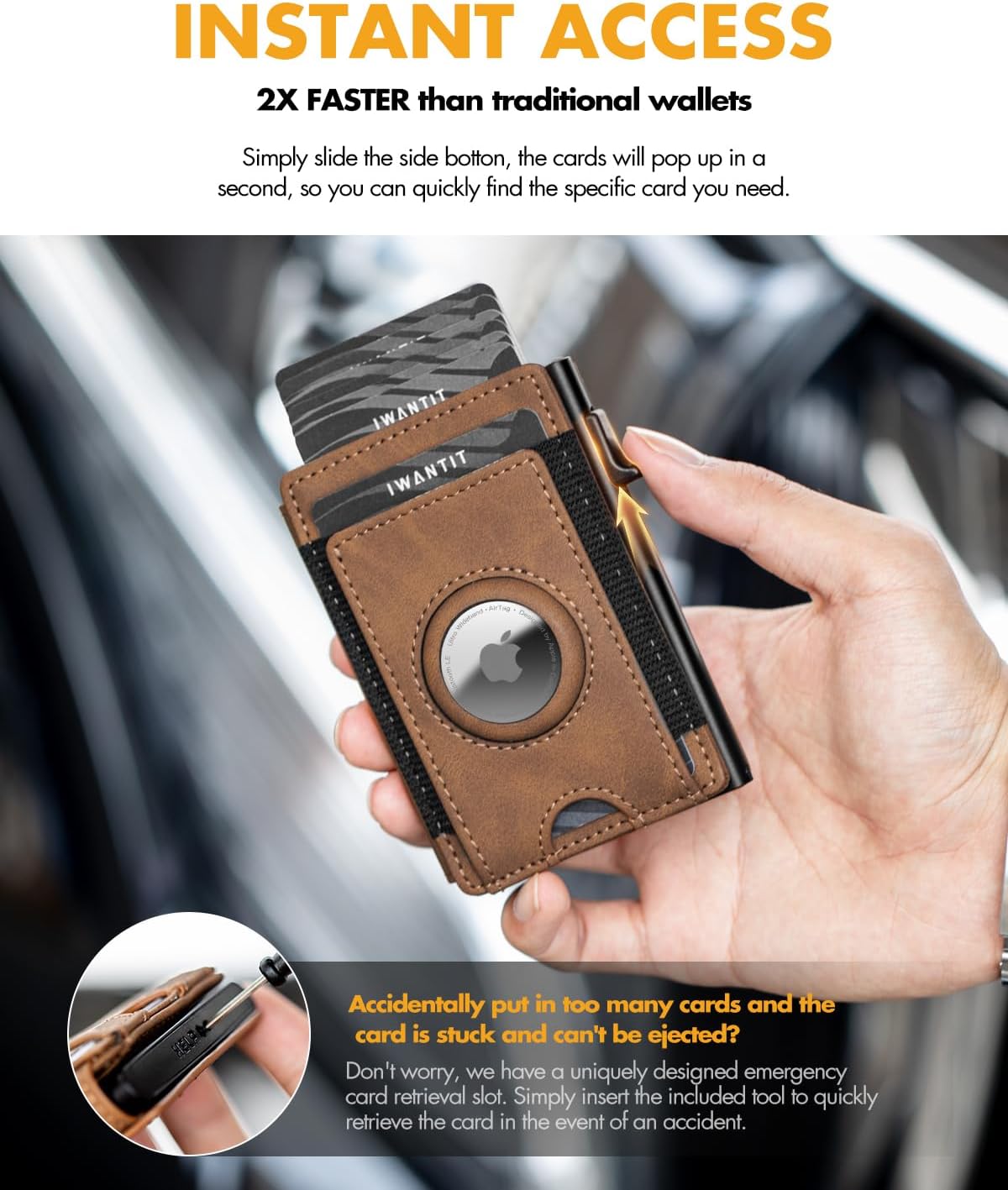 IW Wallet with Airtag Holder for Men: Pop Up Bifold Wallet with Detachable Money Clip ID Window for Air Tag(1st & 2nd Generation) - RFID Blocking for Card Cash - Valentine's Day Gift(Light Brown) - Image 4