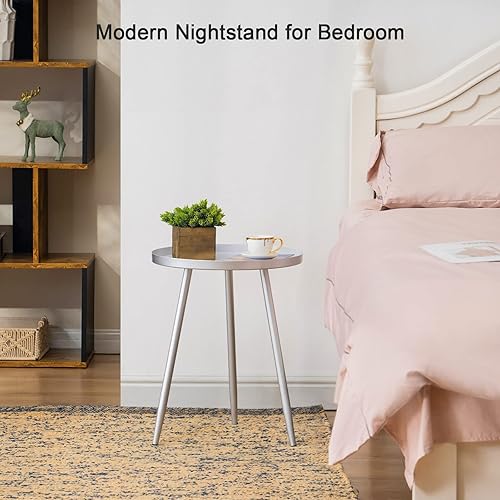 Miniatura 6 de Apicizon Juego de 2 mesas auxiliares redondas de 16 pulgadas, mesa auxiliar de metal plateado para sala de estar, mesita de noche, mesa de centro