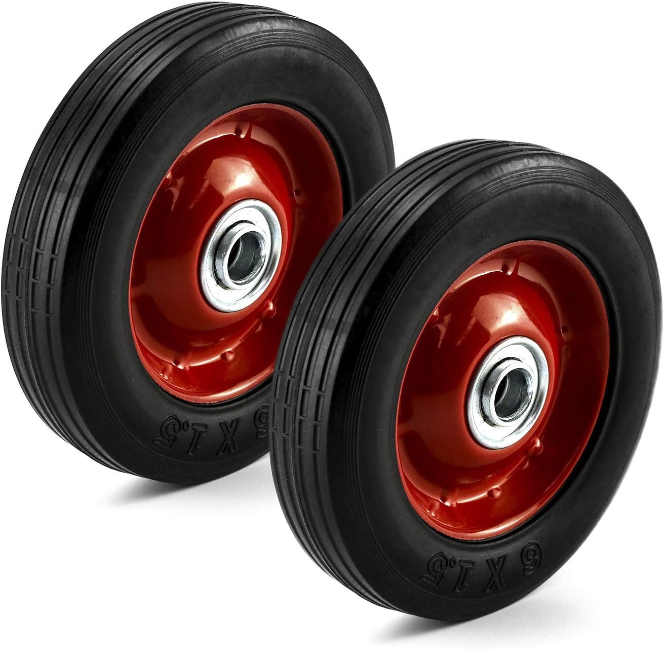 QWORK 2 Pack 6" x 1.5",5/8" Axle, Premium Rubber Wheel with Ball Bearing, Hand Truck Wheel, Capacity up to 132 lbs