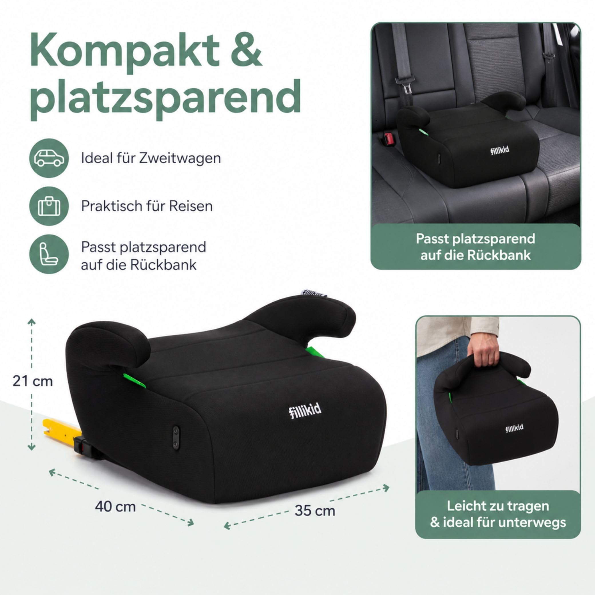 Fillikid Sitzerhöhung Exklusiv i-Size R129 125–150 cm Autositz Booster Seat Isofix-Befestigung