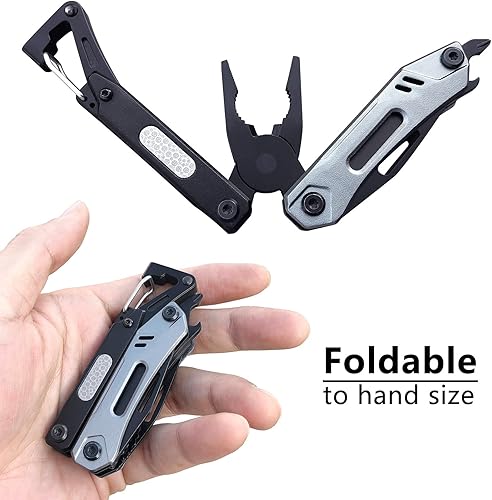 Miniatura 8 de XGIZMOO Cuchillo de bolsillo pequeño multiherramienta 9 en 1, alicates de punta de aguja, llavero ligero para equipo de supervivencia para acampar