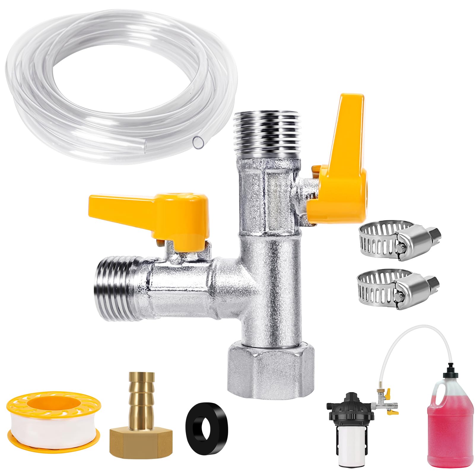 YUNVI RV Winterizing Kit,RV 3-Way By-Pass Valve Replacement Kit with Double Shut-off Design,RV Pump Converter Winterizing Part Antifreeze Accessories