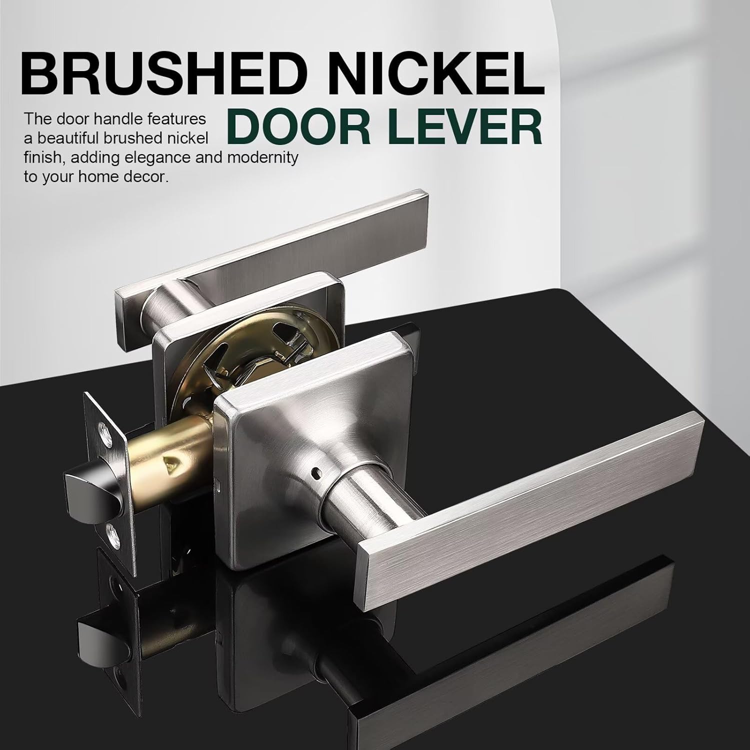 GOBEKOR 3 Pack Passage Door Levers Interior Door Handles with Lock Square Brushed Nickel Locks for Hall Closet